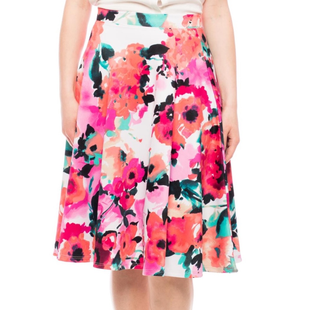 Bright Watercolor Floral A-Line Skirt